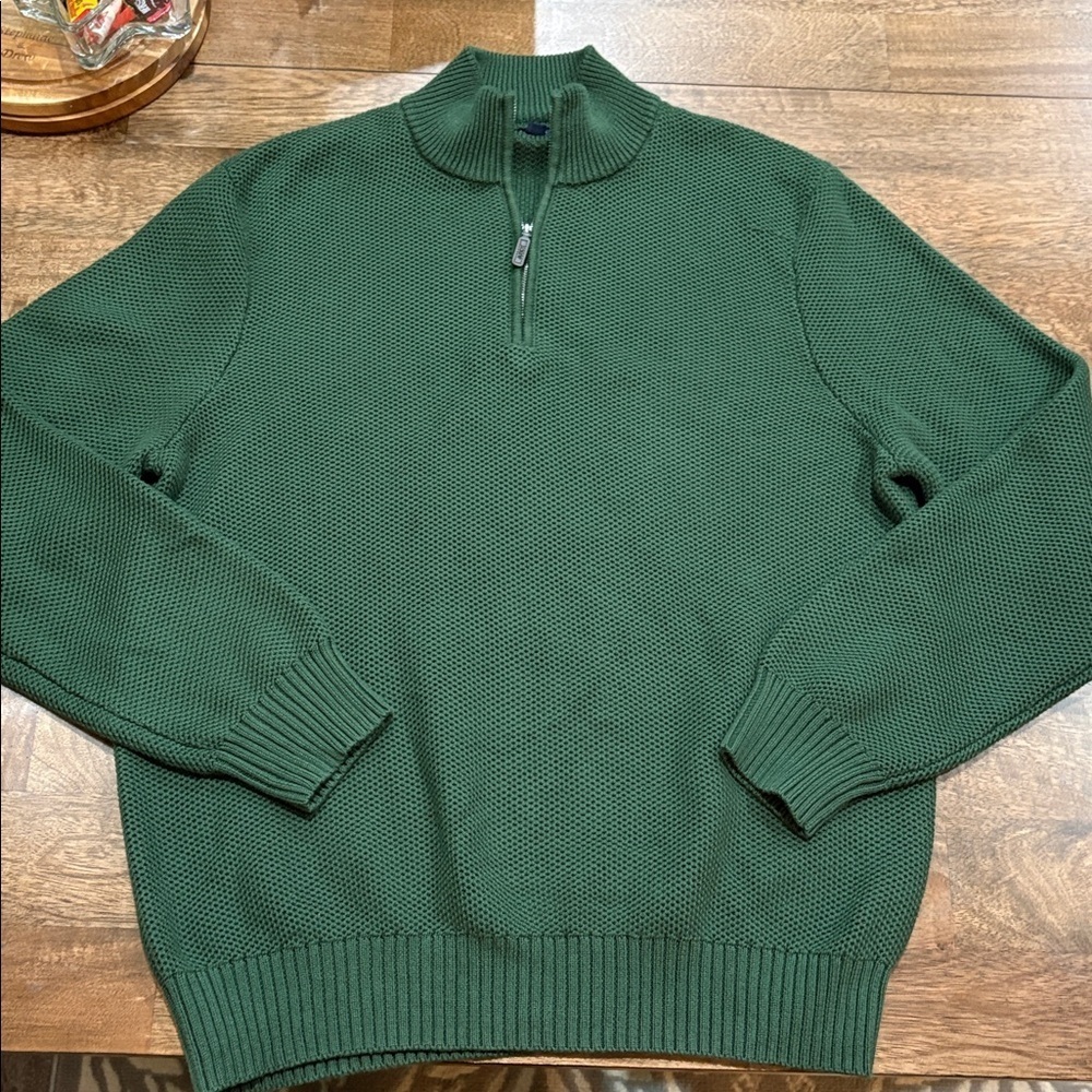 J Crew Cotton Quarter Zip Green Sweater size XL